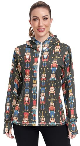 EtherSpher Nutcracker Soldier Hoodie Zip Up with Thumb Holes Running Shirts UPF 50+ Protection Sweatshirt hoodie jacket Hiking Outdoor Performance blusas con capucha para mujer, Nutcracker Soldier,