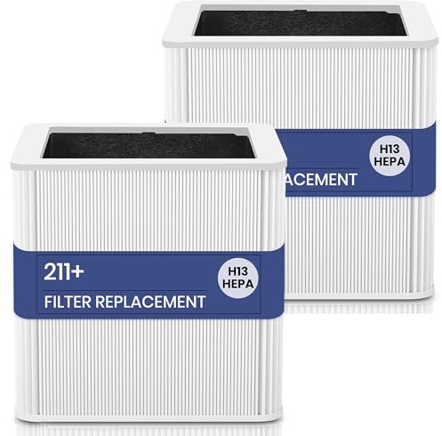 211+ Replacement Filter Compatible with Blue Pure 211+ Air Purifier, 2-Stage Filtration System of H13 True HEPA Filter and Activated Carbon Filter, White, 2 Pack