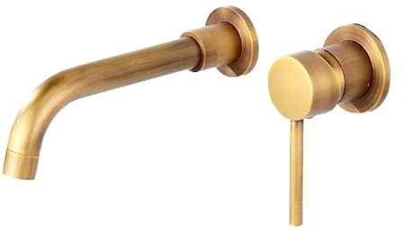 imiiHO 068 - Grifo de baño montado en la pared, acabado dorado cepillado, rotación de 360 grados