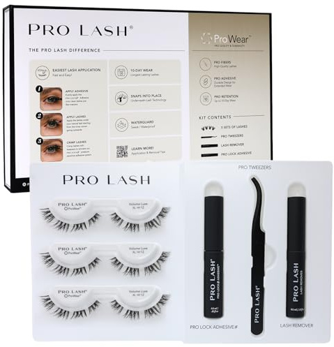 Pro Lash ProWear Starter Lash Clusters Kit - Easiest to Use Eyelashes - 10 Day Cluster Eyelash Extensions - 3 Sets of False Eyelashes Plus Glue, Remover, Tweezers - Volume Luxe XL No