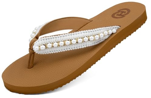 ChayChax Flip Flops for Women with Arch Support Comfortable Cushion Mat Summer Beach Walking Thong Sandals Indoor Outdoor, White, 8 Women