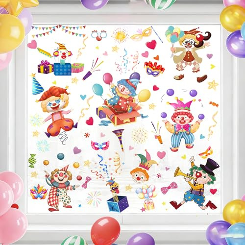KAIRNE Karneval Fensterbilder Clown Fasching Zirkus Party Doppelseitig Deko