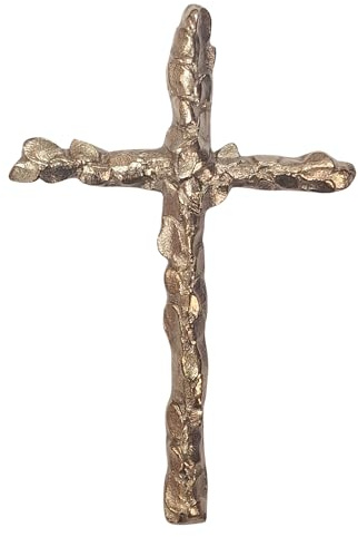 Herzmensch Modernes Kreuz zum Aufhängen gold - massive Bronze - 8,5 x 12,5 cm Wandkreuz als Hauskreuz, Haussegnung oder als Geschenk zur Hochzeit