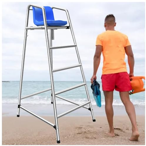 Lifeguard Beobachtungsstuhl - Edelstahl Wasserpark Stuhl mit Sonnenschirm Befestigungslöchern, geeignet für Pools und Tennisplätze