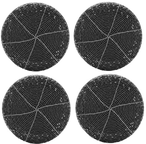 MACOSA EX2591 Glasuntersetzer 4 Stück rund Perlen Schwarz 10 cm Untersetzer Tischuntersetzer Tischdeko Festliche Deko Tischaccessoire (Schwarz)