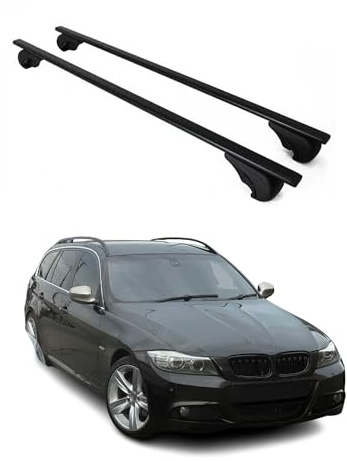 OMAC Dachträger für BMW 3er E91 Touring 2004-2012 2 Stangen Schwarz | Abschließbar, bis 75 kg Traglast, Querträger, Grundträger