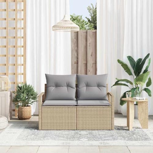 Frdhee Terrasse Eck Sofa Loungesofa Couch,Gartensofa mit Kissen Beige 120 x 62 x 69cm Poly Rattan,Für Garten Terrasse Balkon,Kann Schnell Zusammengebaut Werden