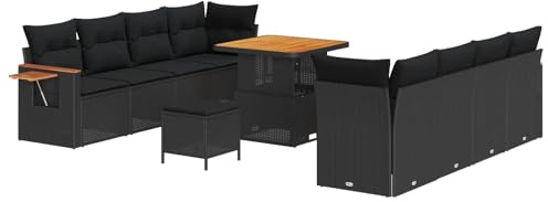 Owoxanthellate Gartensofa Set Schwarz 80x80x71 cm Modular Poly Rattan mit Stauraum Eckbank Gartenlounge Balkon günstig kleine Couch für Terrasse und Garten