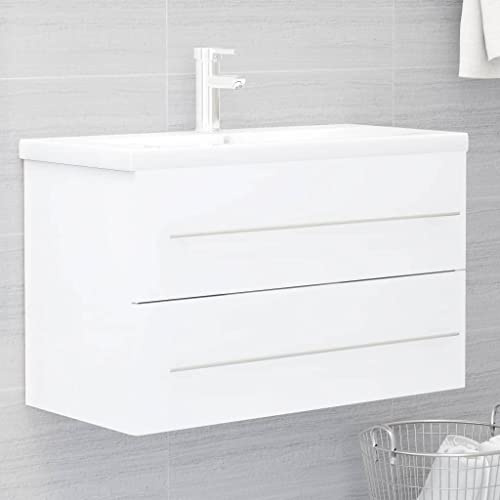 LoogCape Washbasin Base Cabinet, White, 80 x 38.5 x 48 cm, Wood Material with Drawer, Storage Space for Bathroom Furniture Set, Wash Basin Furnishings and Washbasin Organiser