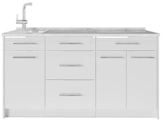 Vicco Köksblock Fame-Line, Vit högblank/Vit, 150 cm AP Marble, för individuell expansion med kompatibla moduler