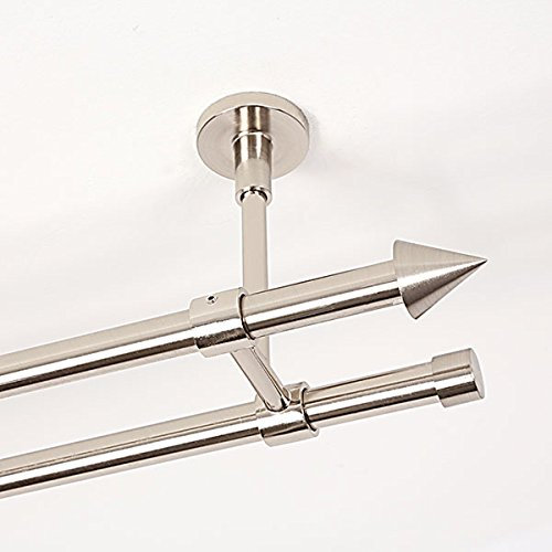 Ventanara® Gardinenstange 320 cm 2 läufig 16 mm mit Endstücken Kegel und Standard inklusive 64 Ringen Deckenmontage