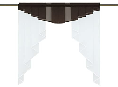 HongYa transparenter Voile Scheibengardine Tunnelzug Kurzstore Küche Kleinfenster Gardine H/B 125/120 cm Braun