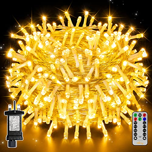 Ollny 20m 200 LED Fairy Lights Mains Powered, Outdoor Waterproof String Light with Remote/Plug/Modes/Timer, Bright Warm White Lighting Outside Indoor Garden Tree Party Wedding Decorations