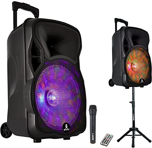BOOST-Mobile12-set - ENCEINTE SONO 600W KARAOKE PORTABLE + PIED + MICRO SANS FIL + BLUETOOTH USB SD