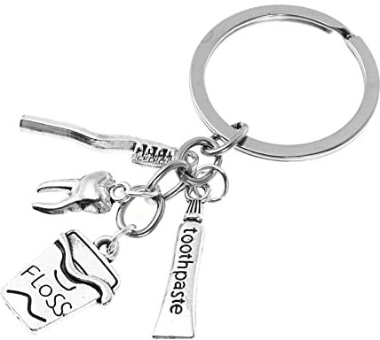Amosfun Kreativer SchlüSselanhäNger ZahnbüRste Zahnpasta - Einzigartiges Zierde FüR ZahnäRzte Und Dentalhygieniker - Silber, Zinklegierung, 7.2 X 2.9 X 0.3 Cm