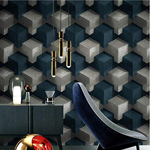 Papier peint salon café restaurant fond d'écran papier peint rétro cubes 3D treillis bleu