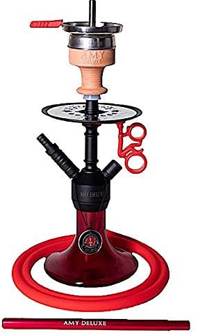 Amy Deluxe Shisha 071.03 Alu Jewel S - 44 cm, Red RS PSMBK, Wasserpfeife mit Klick, Schliff, Diffusor, Kammernsystem, Silikonschlauch, Kaminkopf-Set
