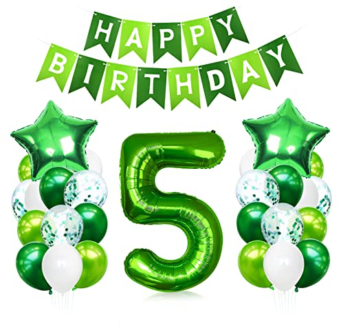Luftballon 5. Geburtstag Grün,Geburtstagsdeko Junge 5 Jahre Grün,Riesen Folienballon Zahl 5,Ballon 5 Deko zum Geburtstag,Helium Ballon 5