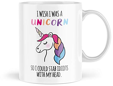 Funny Mugs Sarcasm Mug Unicorn Stab Idiots with My Head Cup Coffee Friends Work Office Leaving Coffee Gift Unique Cup for Women Men 10 OZ Novelty 18th 21st 30th 40th 50th 60th Birthday MRA13