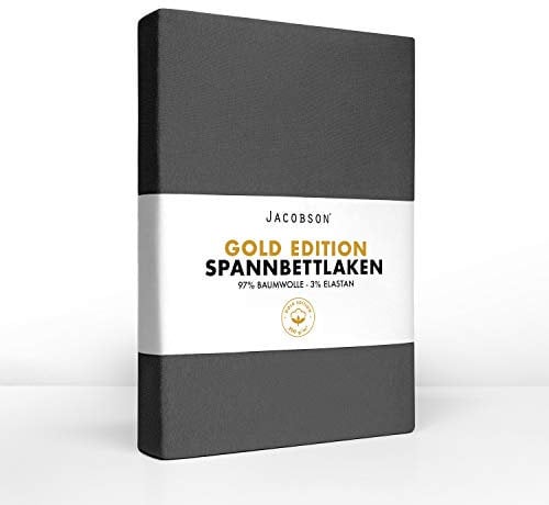 Jacobson Premium Topper Spannbettlaken 200 g/m² Jersey Baumwolle mit Elasthan (Topper 140x200-160x200 cm, Anthrazit)
