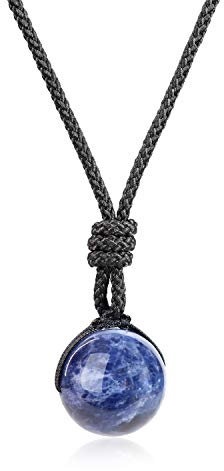 COAI Geschenkideen Unisex Halskette mit Edelstein Anhänger aus Sodalith Kugel Anhänger Amulett Halskette
