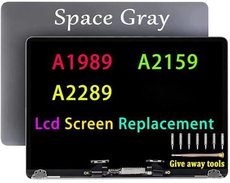 GBOLE Pantalla de repuesto compatible con MacBook Pro A1989 A2159 A2289 Retina LCD Display Assembly EMC 3358 3214 3301 3348 (gris espacial)