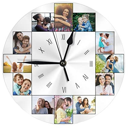 Personalisierte Foto Runde Wanduhr, Personalisierte Uhr mit Foto Text, Benutzerdefiniert Runde Wanduhren mit Foto zum Weihnachten Neujahr Jahrestag Jubiläum Geburtstag Dekorative Geschenk - 25cm