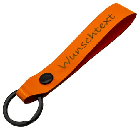 Schlüsselanhänger mit Name Wunschname personalisiert individuell aus LKW Planenstoff farbig Orange