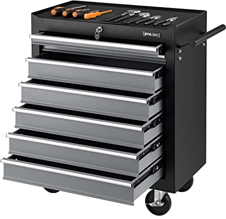 pro.tec Carrello da Officina Portautensili a 7 Cassetti con Serratura Centrale, Cassettiera Portatile per Attrezzi