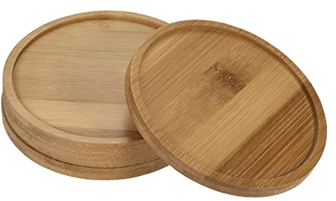 sourcing map 4 Stück Untersetzer für Blumentöpfe, 12cm Außendurchmesser Bambus, runde Blumen Tropfschale für den Innenbereich