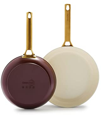 Greenpan Padova - Juego de sartenes antiadherentes de cerámica anodizada, de 10 y 12 pulgadas, sin PFAS, apto para lavavajillas, color marrón trufa