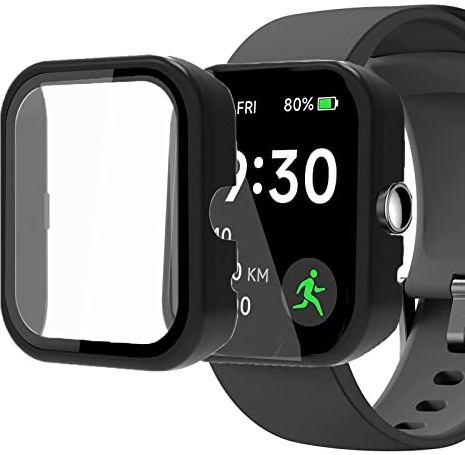 Onetuo Schutzhülle für ID206 Smartwatch, Hard PC hülle mit Glas Displayschutz kompatibel mit LATEC ID206 /YONMIG ID206 /CUBOT 206 Smartwatch (Schwarz)