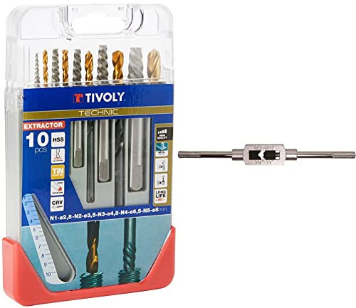Tivoly 11901170052 Coffret Clipster Forets avec Extracteur pour extraire les goujons/vis cassées, Gris, Set de 10 Pièces & BGS 1900-1 | Tourne à gauche | M3 - M12