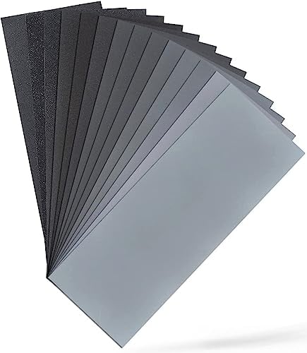 BBbanda Schleifpapier Set,14 Stück Körnung von 400 bis 2000 Fein Sandpapier,Nass und Trocken für Auto, Metall,Holzmöbel,Stein,Lack,Glas Wasser Schmirgelpapier,9 x 3,6 Zoll