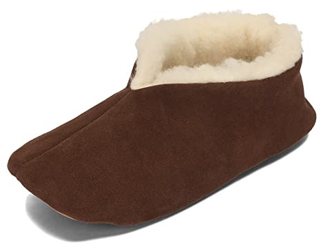 BeComfy Unisex Warme Leder Wolle Hausschuhe Damen Herren Winter Gefüttert Wildleder Pantoffeln 36-46 EU (Braun, EU Schuhgrößensystem, Erwachsene, Numerisch, M, 39)