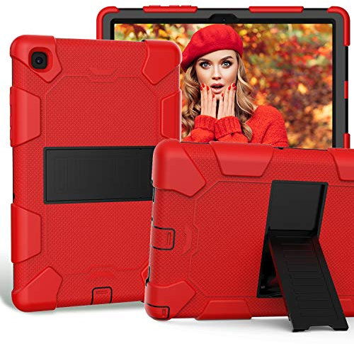Carcasa para Samsung Galaxy Tab A7, 3 Capas de protección contra Golpes para Samsung Tab A7 de 10,4 Pulgadas, Carcasa SM-T500/SM-T505/SM-T507, Color Rojo y Negro
