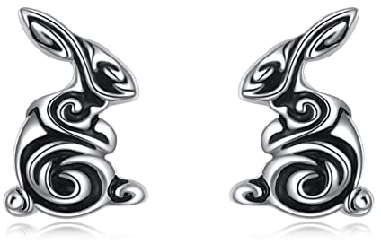 Hasenohrringe Keltische Ohrringe für Herren Frauen Irischer Schmuck 925 Sterling Silber Osterhasen Ohrstecker Geschenk für Mädchen