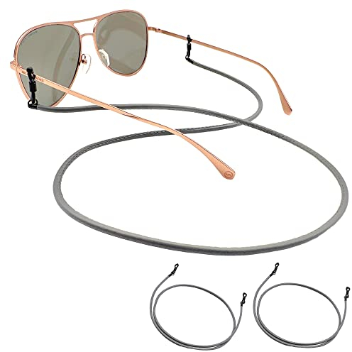 GERNEO® – München – Premium Leder Brillenband & Brillenkordel – Doppelpack in grau und schwarz Halterungen – Glattlederoptik Unisex PU Brillenkordel für Lesebrille & Sonnenbrille