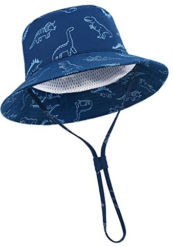 TOMEEK Sombrero de Sol para Bebé Gorro Bebe Verano Gorra Pescador Protección Solar Bebé Niños y Niñas UPF 50+ Gorra Playa Plegable con Correa Ajustable para la Barbilla y ala Ancha, Azul Marino, M