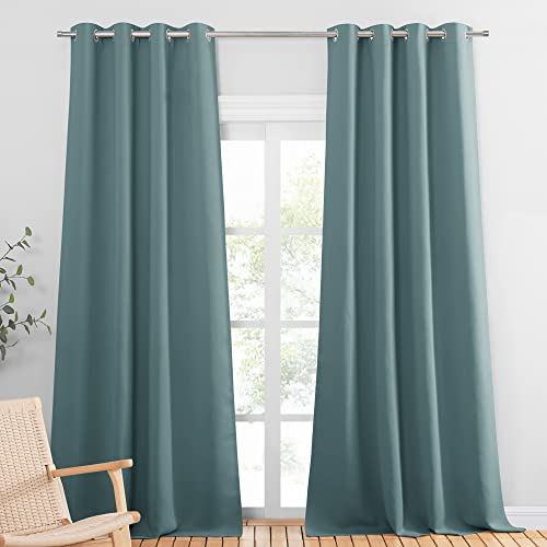 PONY DANCE Übergardinen Blickdicht Ösenschal 2er Set H 245 x B 140 cm Abdunkelnde Vorhänge Wohnzimmer Verdunklungsvorhänge Wärmeisolierend Thermal Curtains, Arktisches Blau