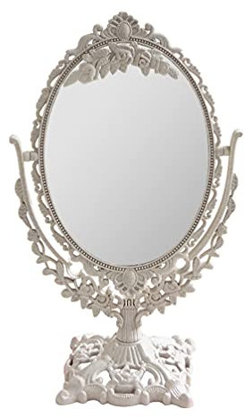 Warmhm Kosmetikspiegel Mit Reliefdekor Retro Stil Für Schreibtisch Kompaktes Mädchen-Make-up-Spiegel-Design Drehbar