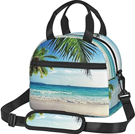 Reusable Lunch Tote Bag,Tropical Palm Tree Hawaii Beach Print Lunch Bag,Thermal Cooler Bag Insulated Lunch Box