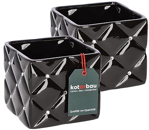 KOTARBAU® Juego de 2 macetas de cerámica glamour de 14 x 14 x 13 cm con circonitas, cuadradas, color blanco, para plantas de interior