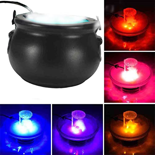PAIKOE Halloween Witch Cauldron Fog Maker, Halloween Witch Jar Atomizing Lamp with 3-color Flame Color Changing, LED Mist Maker Sprayer Decoration For Halloween Party Home Decorations