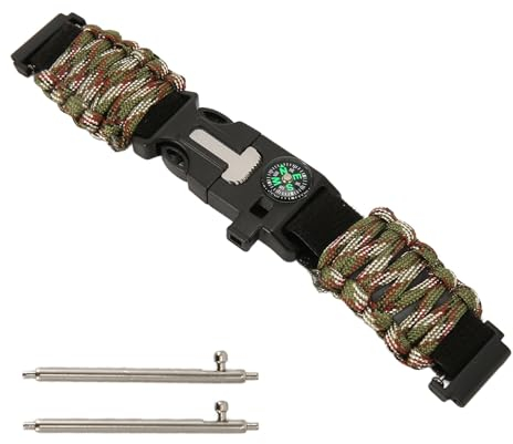 6-in-1 Paracord-Uhrenarmband, Paracord-Armband 22 Mm, Passend für Huami-Uhrenarmband, Sportarmband für Outdoor-Camping-Abenteuer (Grüne Tarnung)