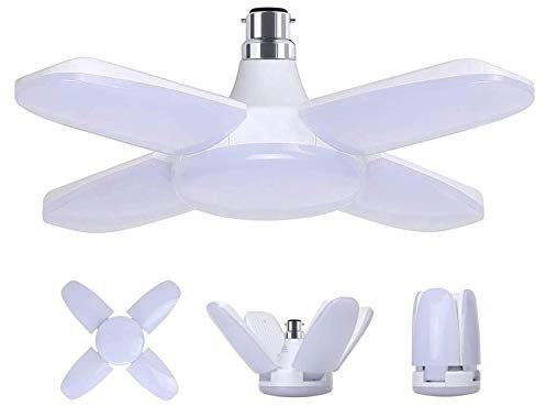 HUAMu Lampe LED à baïonnette B22 60 W, lumière du jour 6500 K, 600 lm, lampe d'atelier déformable avec 4 panneaux réglables, plafonnier LED, pour garage, cave, entrepôt, grenier, salle de sport
