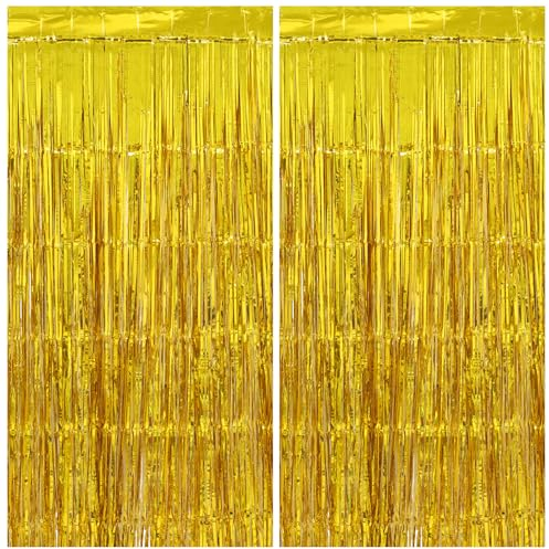 PatiCool Lametta Vorhang Gold - Verdickte, 1x2.5 m, 2 STK - Luftschlangen Silber, Glitzervorhang Lametta für Geburtstagsdeko, Party Deko, Goldene Hochzeit Deko, Hollywood, Weihnachten Deko