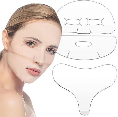 MKNZOME Patch Anti-rides en Silicone 3Pcs, Tampons Anti-rides pour le Visage Réutilisable pour Lissant et Réduisant les Rides, Coussinets de Soins de Peau pour le Visage Entier et Poitrine