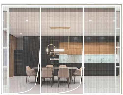 Magnetische Fliegenschutztür 85x200cm Kinderleichte Klebemontage Moskitonetztür Full Frame Klettband Fastener für Schiebetür Zimmertür Wohnwagen, Weiß