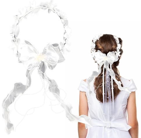 Peiyee Haarband Kommunion Haarschmuck FüR MäDchen,Blumenkrone Hochzeit Blumen Haarreif,Haarschmuck FüR MäDchen,Blumenkranz Haare Mit Schleier,Braut Brautjungfer Damen MäDche BlumenmäDchen